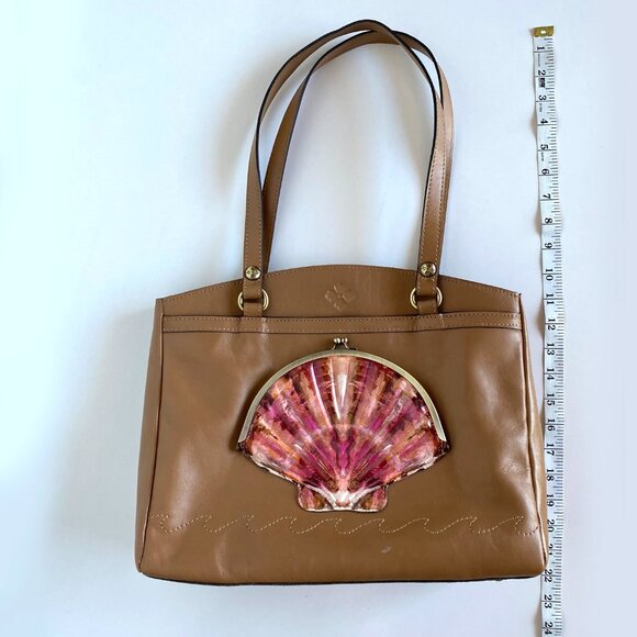 Patricia Nash Poppy Tote Leather w Seashells by the Seashore Scarf Tan Naturale - Picture 8 of 16